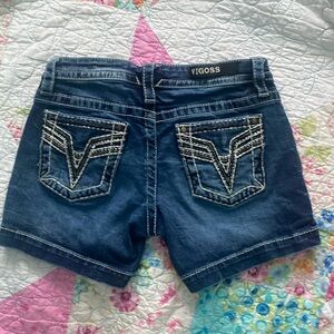 Dark Jean Shorts with Embroidered Detailing